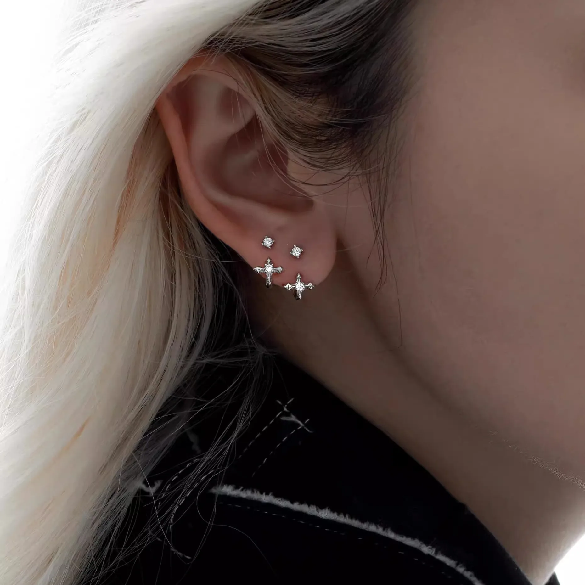 Star Stud Earrings for Women Hypoallergenic Silver Post Cubic Zirconia Mini Sleek Comfortable Sleep Safe Daily Jewelry