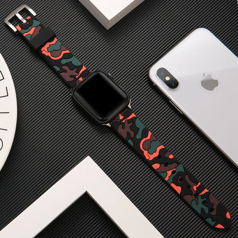 Camouflage Strap For Apple Watch Band 44mm 40mm 42mm 38mm 44 Mm Silicone Correa Bracelet iWatch Series 3 4 5 6 Se 7 45mm 41mm