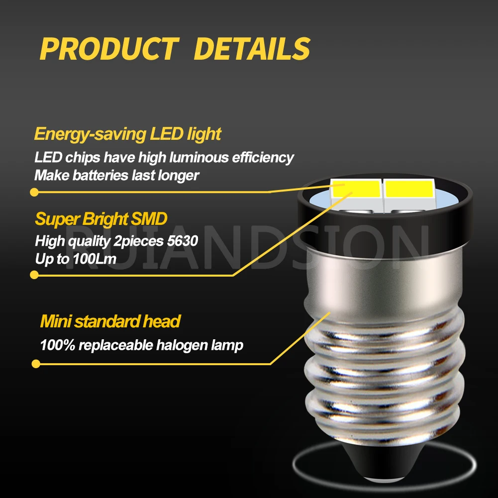 E10 Mini LED Bulb 3V 6V 12V Flashlight Torch Lamp Screw Base Warm White LED Replacement for Lantern Indicator Camping Light 2PCS