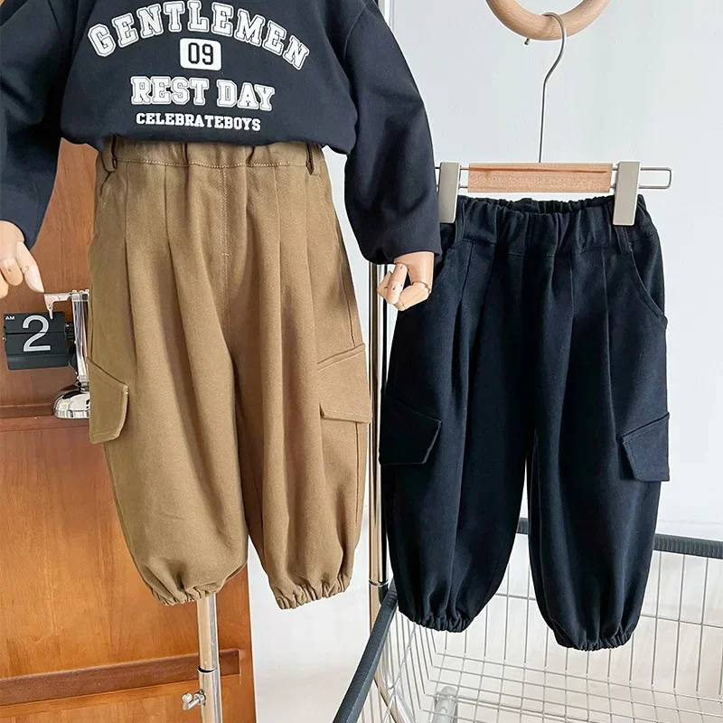 Fall 2023 New Children's Pants Children's Net Red Tooling Style Casual Pants Boys Spring and Autumn All-Match Trousers Cotton