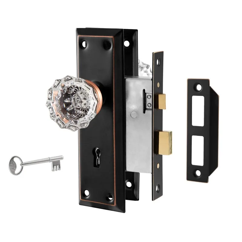 Inner door upgraded lock set, antique retro style crystal glass door handle