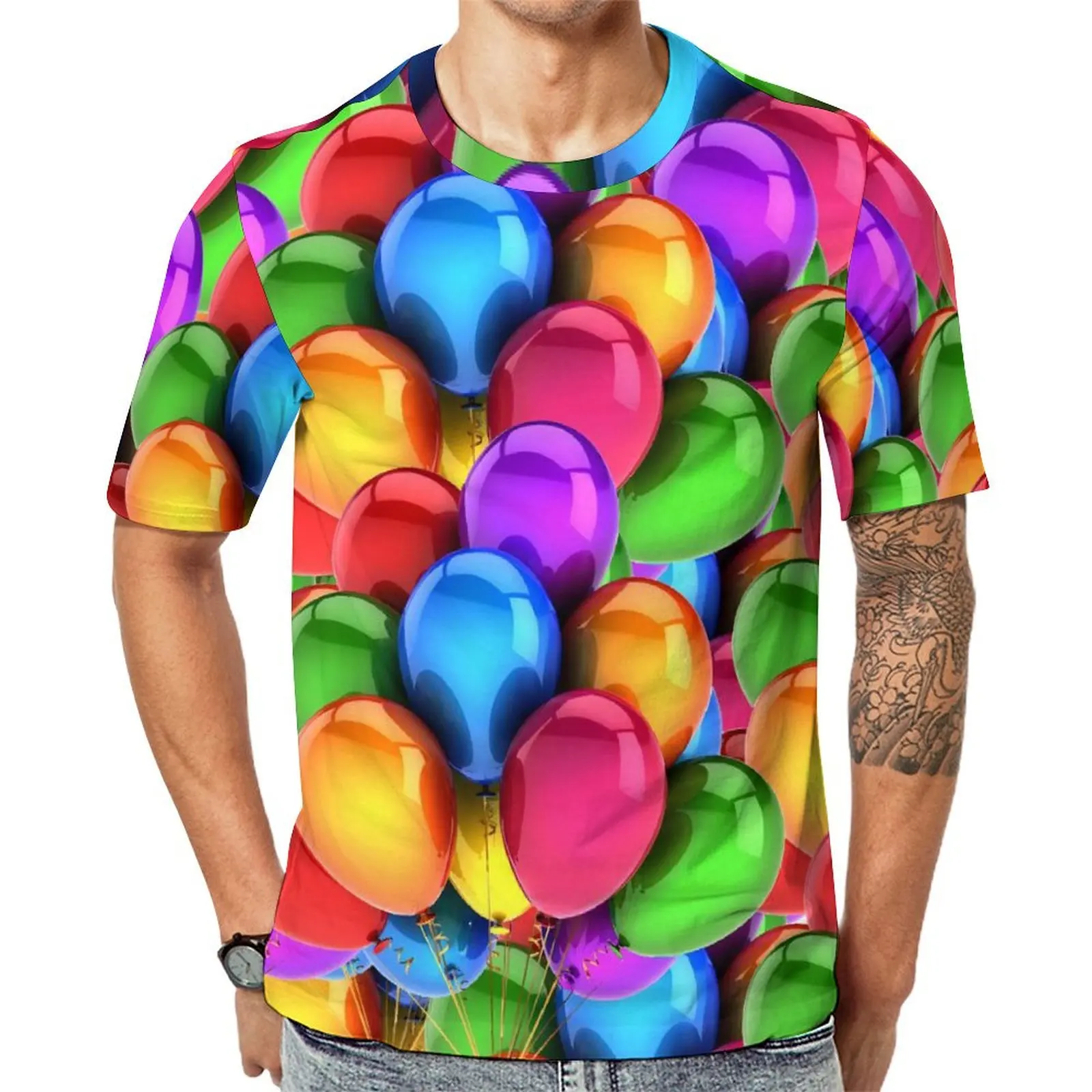 Big Size T-Shirt Summer Balloon Bouquet T Shirts Colorful Print Aesthetic O Neck Tee Shirt Man Trending Graphic Top Tees