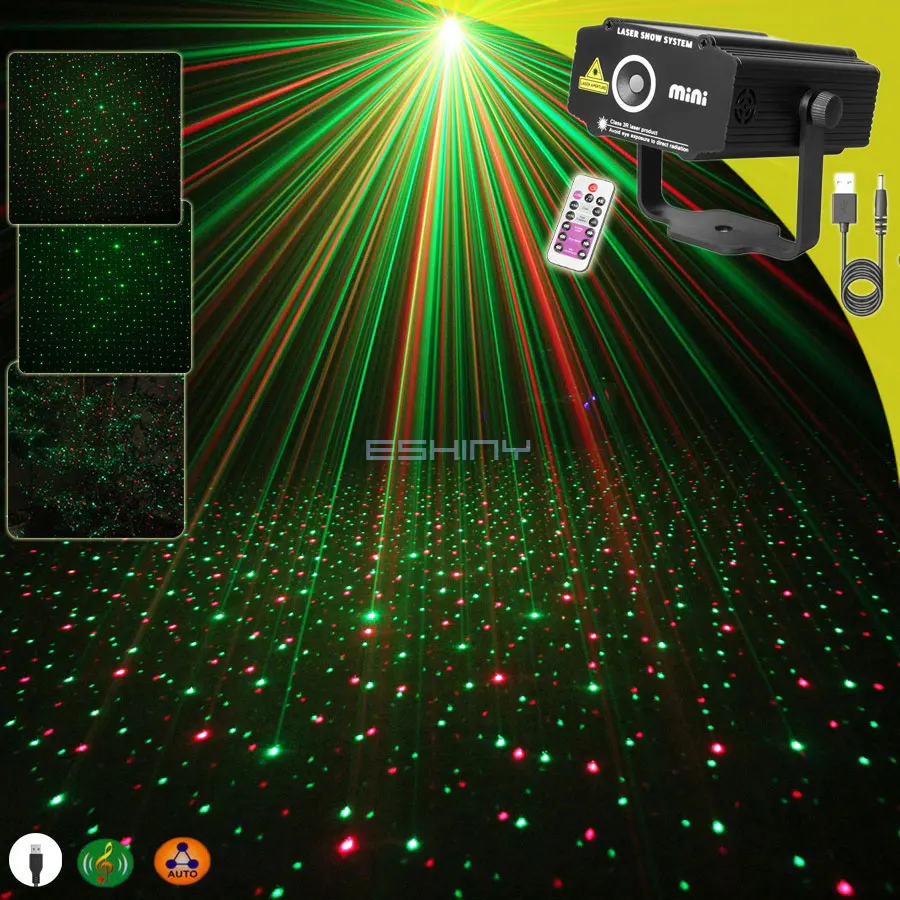 

ESHINY Remote R&G Laser Full Stars Firefly Sky Patterns Проектор DJ Light Party Effect Танцевальная дискотека Сцена Бар Праздничная лампа B23N6