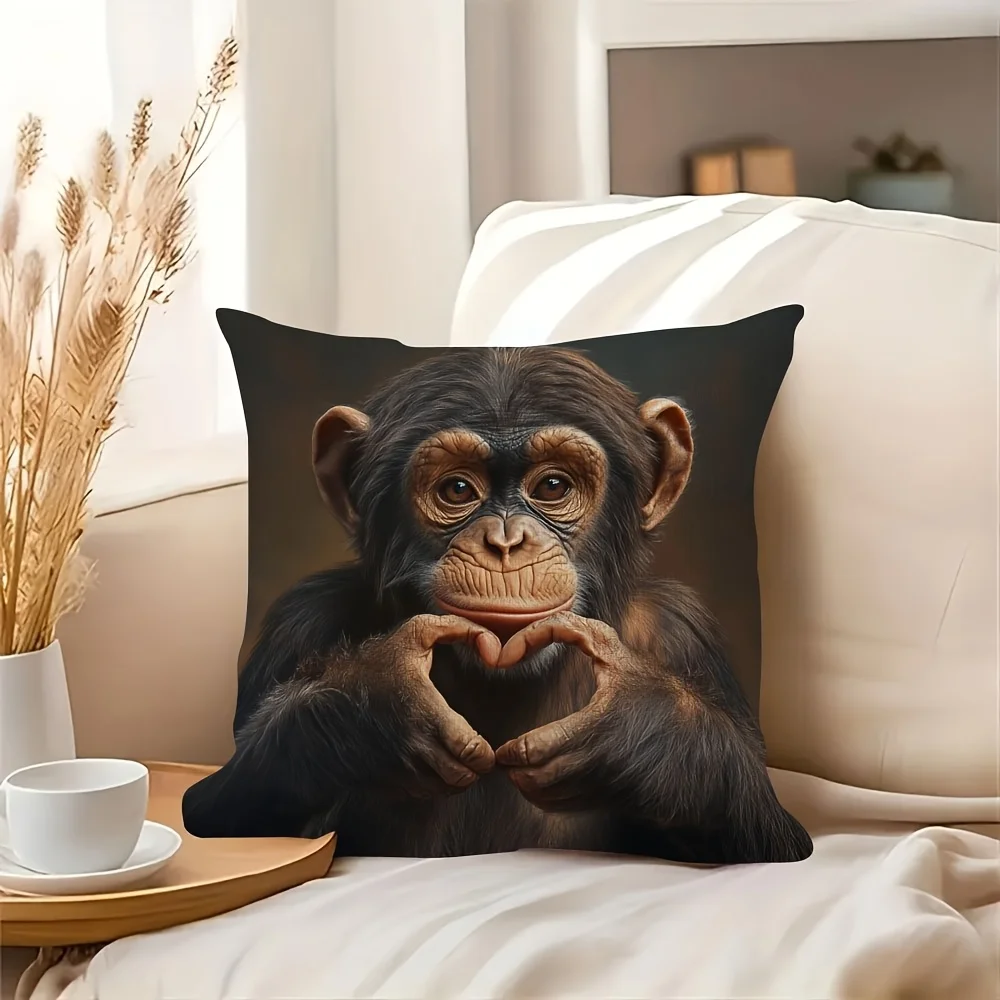 Double Sided Hyper Realistic Monkey Heart Shape Decorative Throw Pillow Case Cute Animal Cushion Cover for Sofa Home Decor