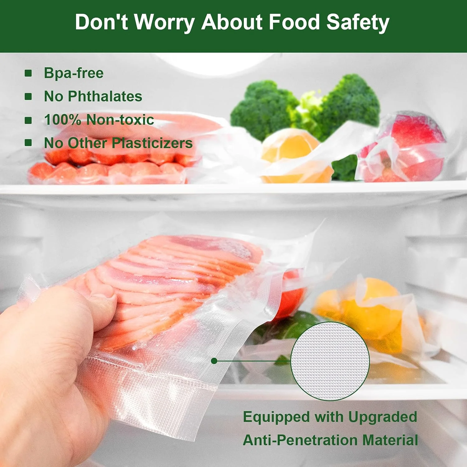 أكياس ختم مفرغة للأغذية، أكياس فريزر بينت، أكياس مكنسة بحجم اللون، 200 لتر، 6 × 10 بوصة، منع ثقب شديد التحمل، مكنسة فيديو سوس