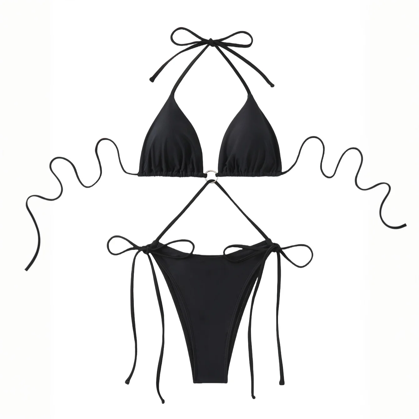

Fashion Black Bikini One-Piece Women's Swimsuit Bathing Suit Nylon Fabric Summer Sexy Halter Bikini Beach Swimwear for Women