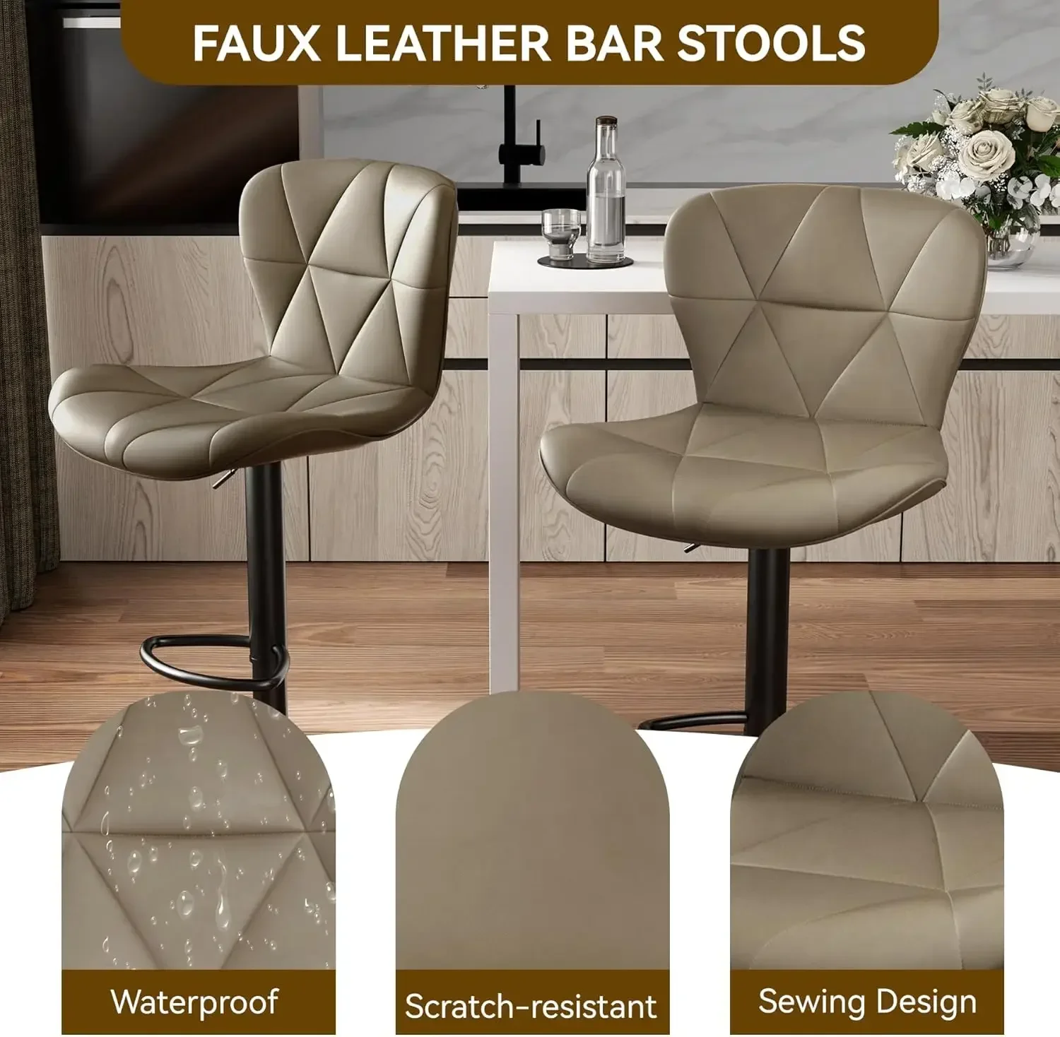 [Discounted Price!]BestsellerModern Bar Stools Set of 4, Adjustable Faux Leather Upholstered Swivel Bar Stools, Counter Height B