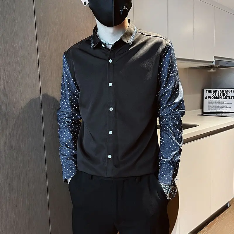 Spring Autumn Fashion Turn-down Collar Long Sleeve Men's Clothing Blouse Fake Two Pieces Single Breasted Slim All-match Shirts