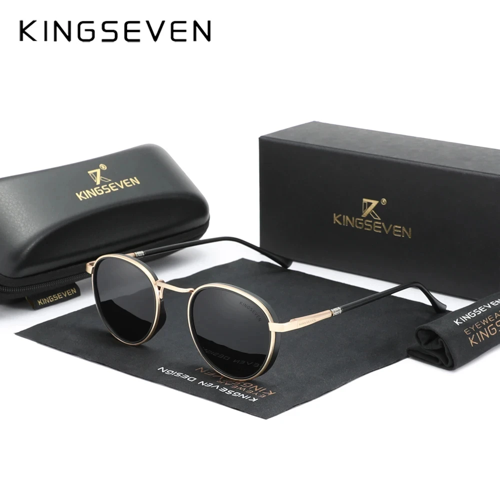 KINGSEVEN, gafas de sol con montura redonda para hombre, polarizadas UV400, diseño de marca de lujo, gafas Vintage para mujer, gafas protectoras de