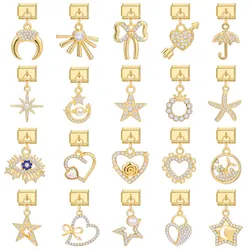 Golden Charm Moon Love Butterfly Fish Tail Italian Charm Links Fit 9mm Bracelet Stainless Steel DIY Jewelry Making Birthday Gift