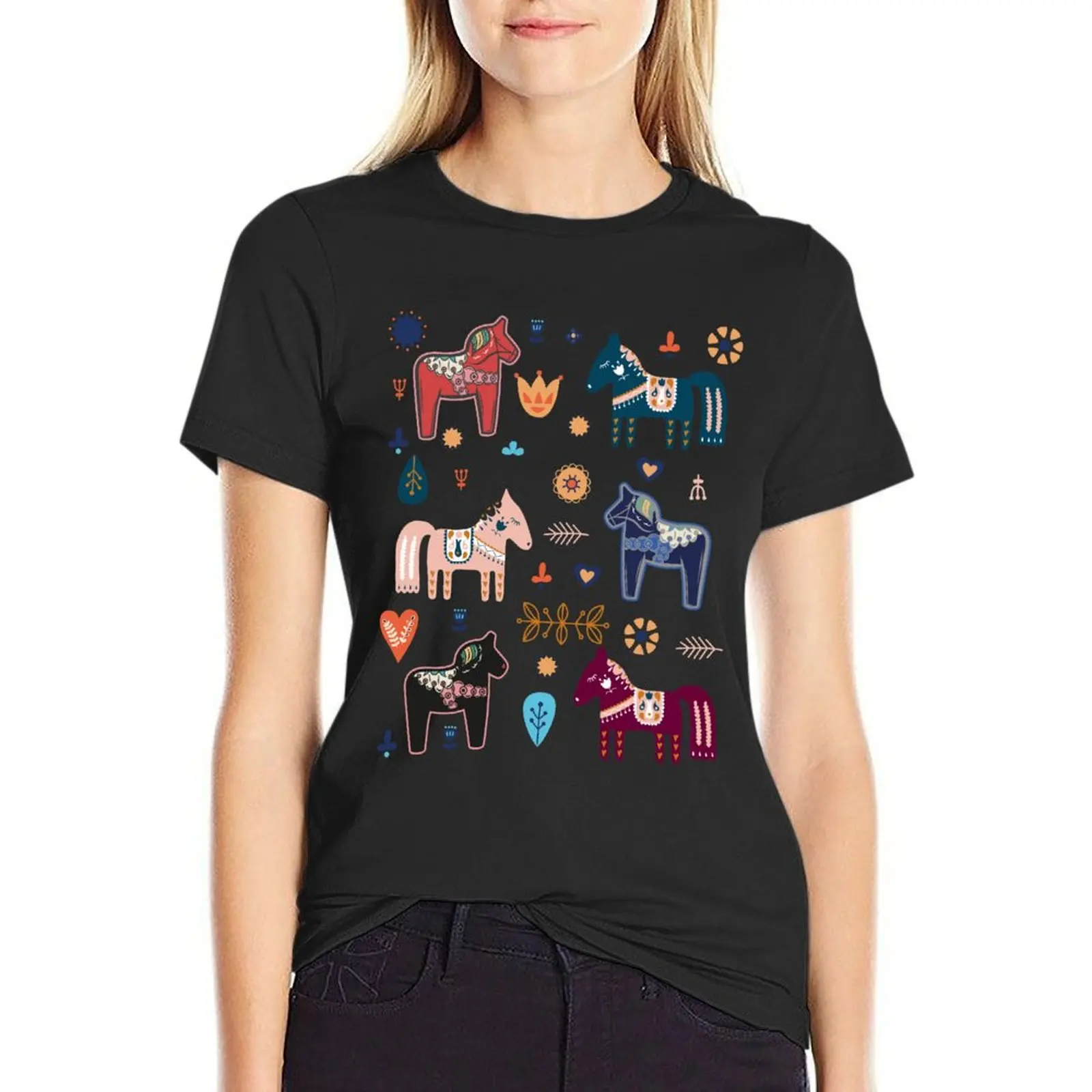

Dala Horses Sweden Horse Swedish Colorful Dala T-Shirt graphics korean fashion Women tops