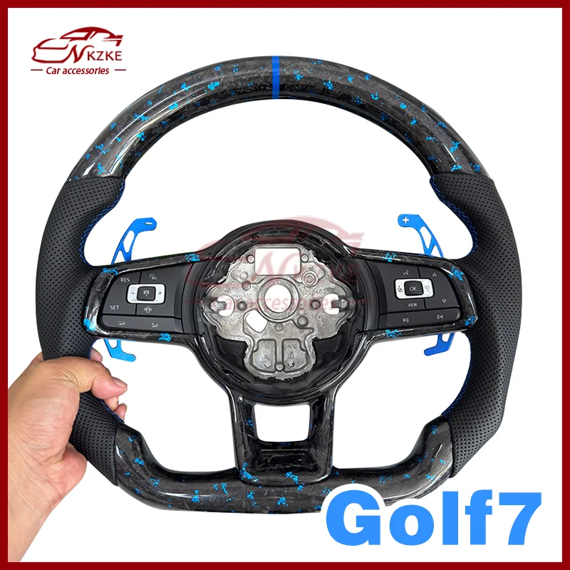 

Подходит для Volkswagen MK7 MK6 Golf7 Polo CC Jetta, кованое синее углеродное волокно, перфорированный кожаный руль,