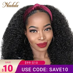 Nadula Afro Curly Blend & Secure Half Wig 4C Kinky Curly Human Hair 3/4 Half Wig Beginner Friendly Headband Curly Glueless Wigs