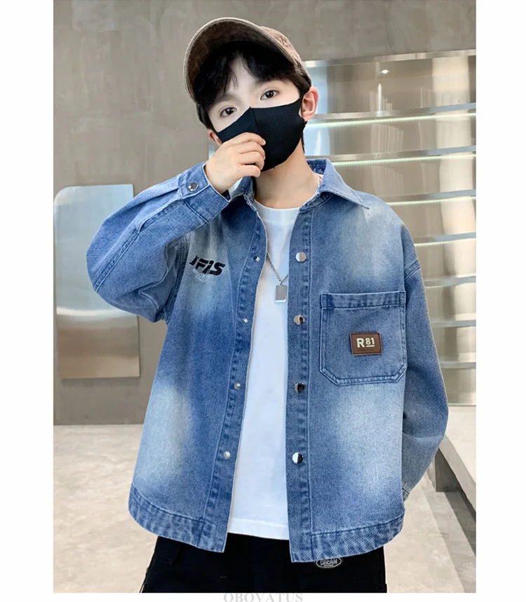 Kinder Mode Vintage Blaues Jeanshemd für Jungen Langärmeliges Baby-Bluse mit Tasche Teenager Frühling Herbst Kleidung Jeanshemd – Detail 2