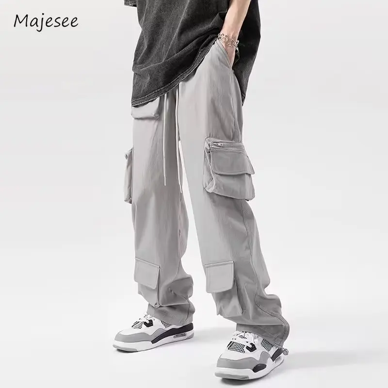 Cargo Pants for Men Drawstring High Waist Baggy All-match Simple Daily European Style Aesthetic Jogging Pantalones Chic Soft