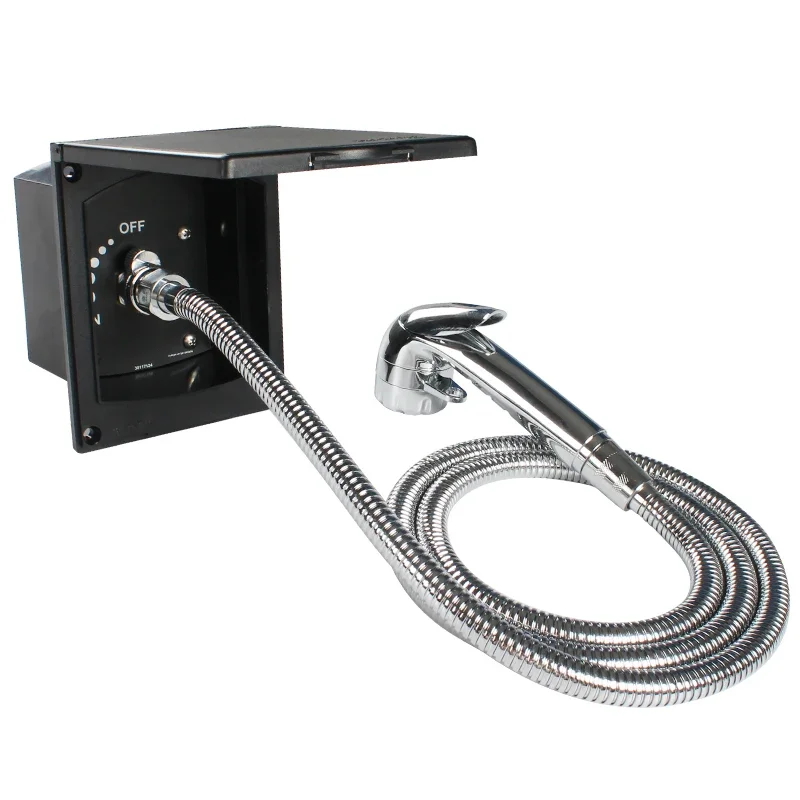 RV Exterior Shower Box Kit 1/2in Inlet And Outlet Ports Black Exterior Spray Box With Hose And Head For Caravan RV Boat