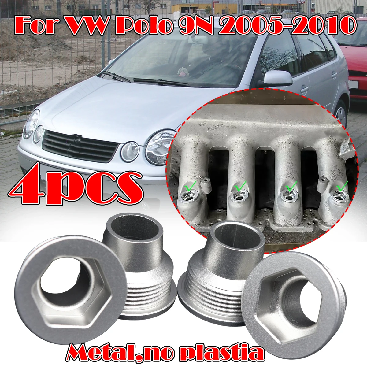4X Upgrade Aluminum Fuel Injector Insert Cup Seat For VW Polo 9N 2005 2006-2010 Polo 06B133555H 06B133555D Car Replacement Parts