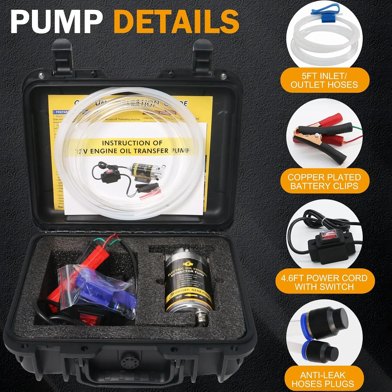 12V 100W Electric Oil Change Extractor Pump Set,1-4L/min Fluid Transfer Pump for Engine Oil, Diesel Oil, Transmission Fluid