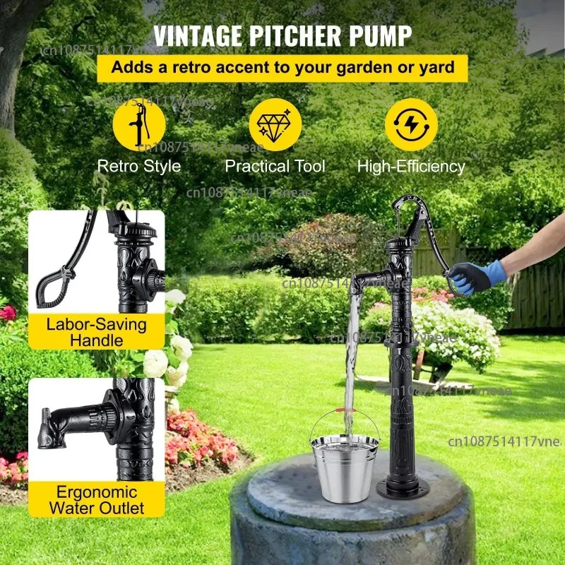 Hand Water Pump Stand Rustic Cast Iron Well Pump for Yard Garden Farm Irrigation 15.7 X 9.4 X 53.1 Inch 26 Inch Pump Stand Easy