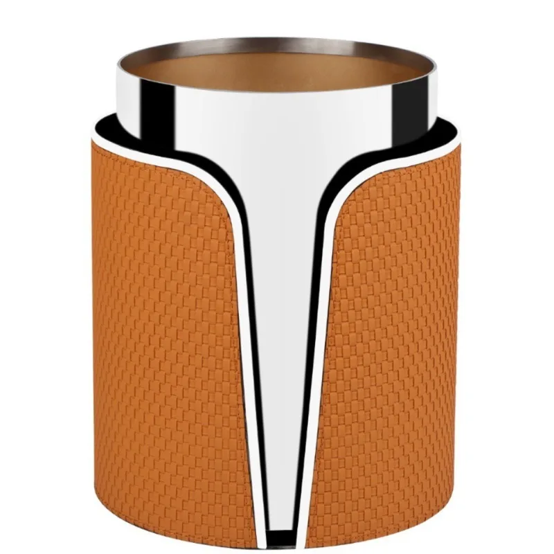 

Light luxury leather trash can, household living room kitchen large capacity uncovered high-end office wastebasket