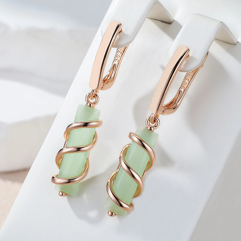 Wbmqda Fashion Fog Green Long Drop Earrings For Women 585 Rose Gold Color 39*7mm Zircon Jewelry Accessories