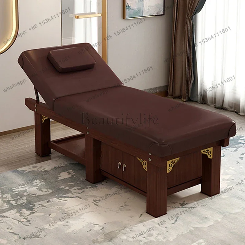 Factory Direct Sales Nordic Multifunctional Massage Tables Solid Wood Adjustable Beauty Salon Massage Tables Foot Bath Furniture