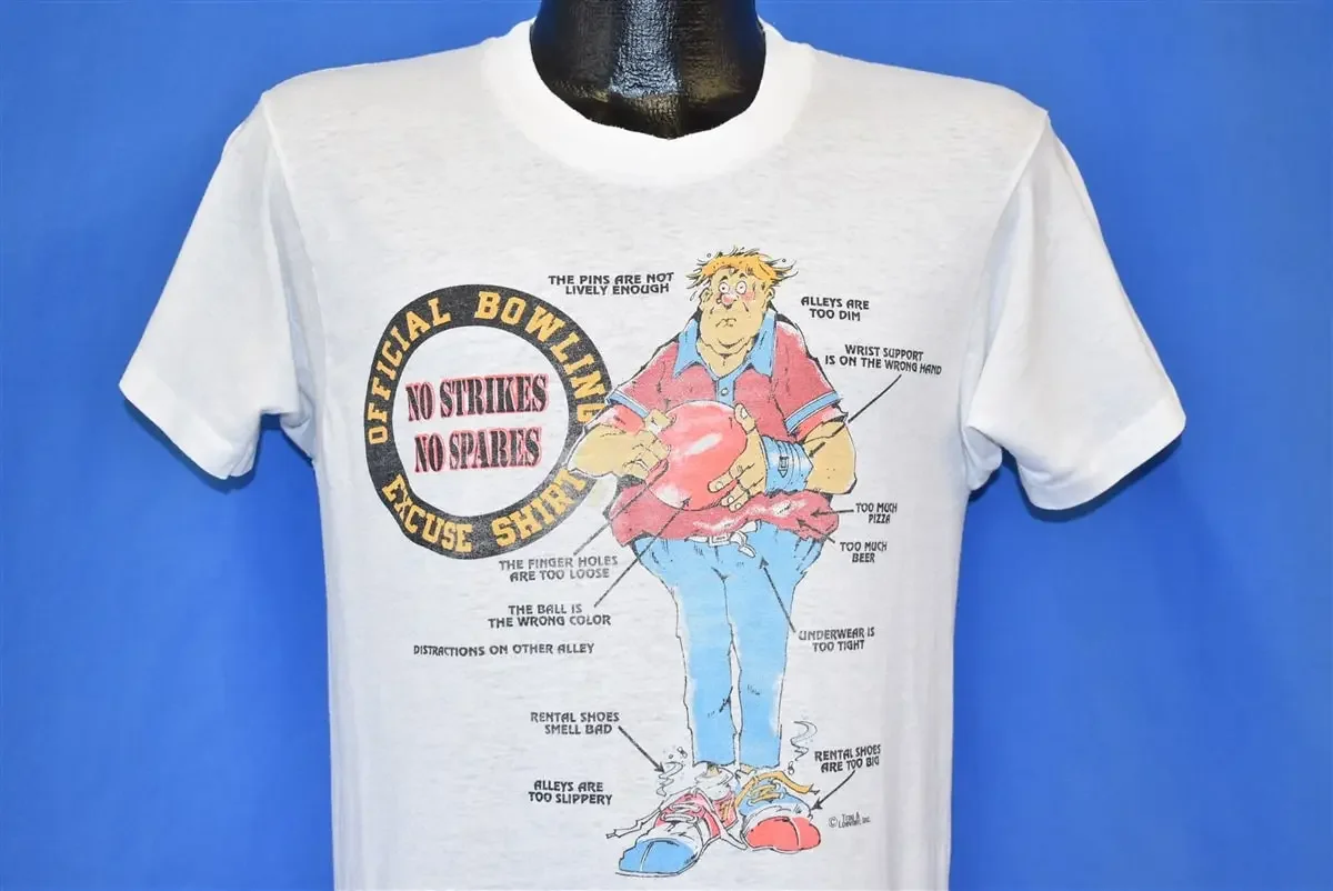 70s Official Bowling Excuse T Shirt Funny Joke No Spares Strikes Vintage Medium