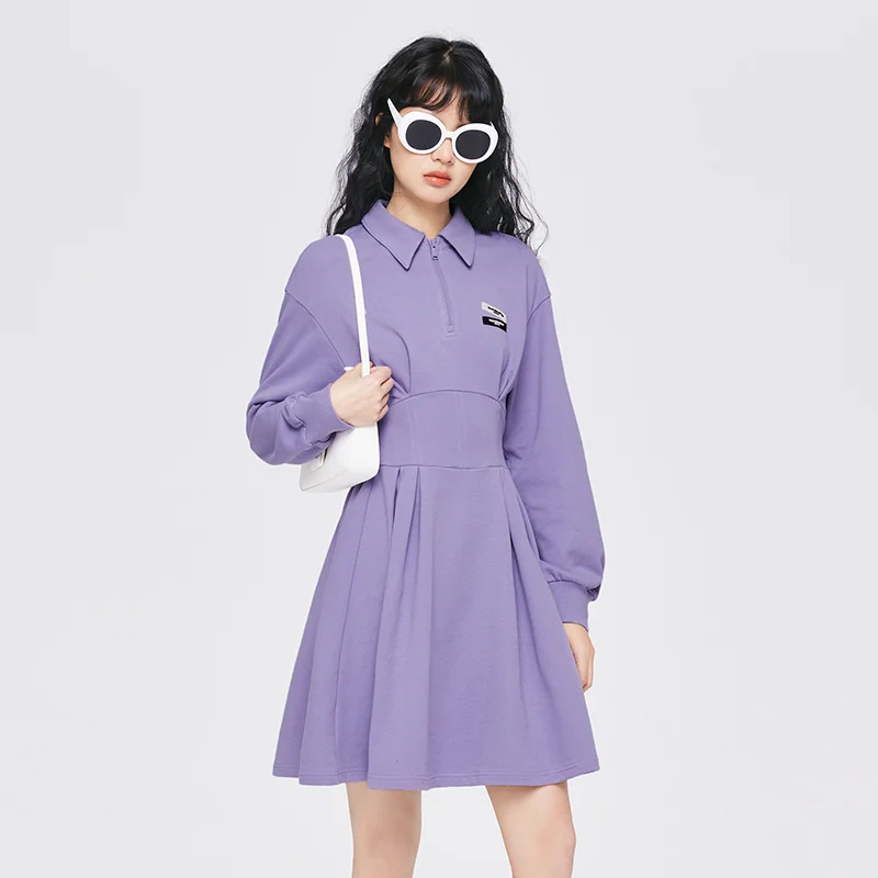 

Semir Dress Women Long Sleeve Waist Lapel Dress 2022 Fall New Sweet Cool Alphabet Knit Dresses Casual