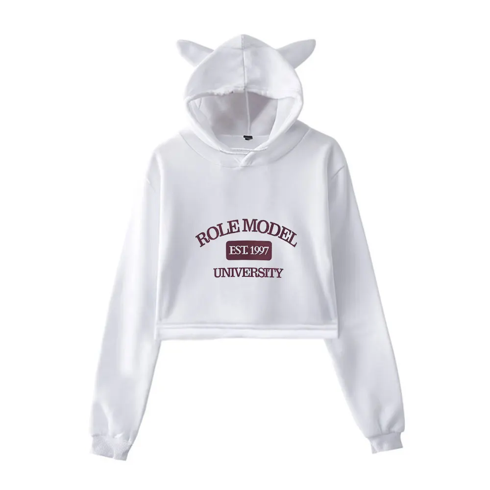 Role Model Merch Vintage 90s Streetwear logo Hoodie Hoodies Sweatshirts for Girls Cat Ear Crop Fashion Sports Pullover