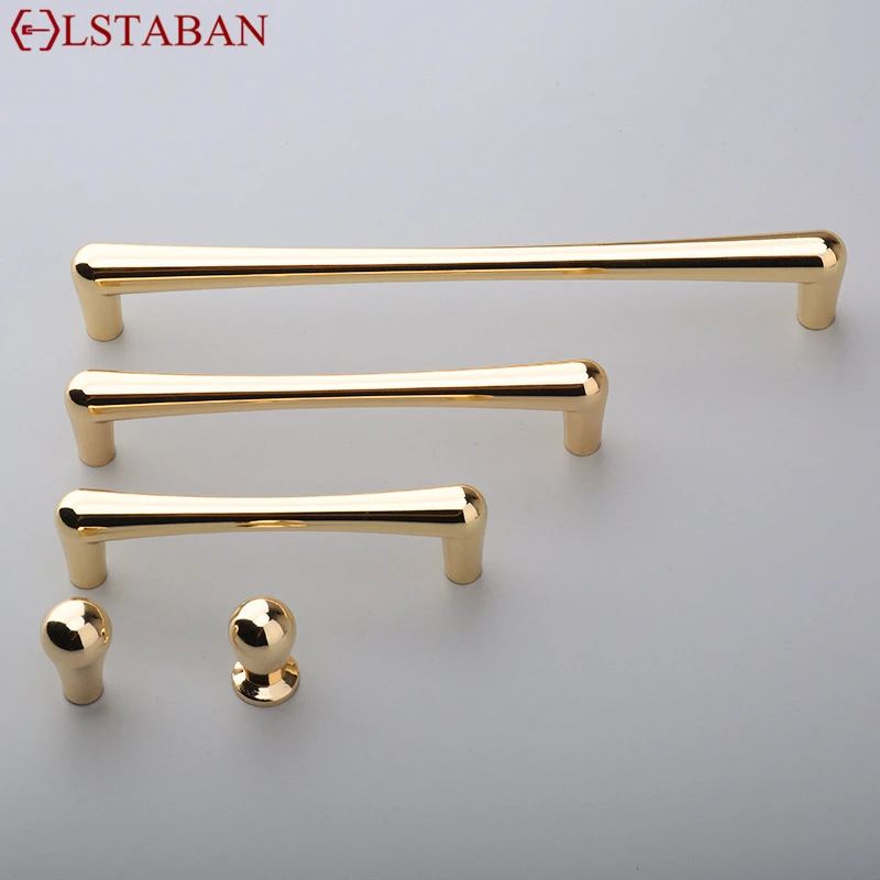 Zinc Alloy Bright Gold Kitchen Cabinet Door Handle Luxury Fashion Cupboard Wardrobe Furniture Door Knobs Hardware Drawer Pulls