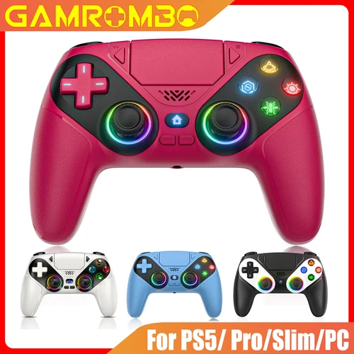 Imagen 1 del producto Controlador inalámbrico GAMROMBO para PS5/Paystion 5 Pro/Slim/consola de PC con Marco de vibración Dual RGB/función Turbo conector de Audio de 3,5mm