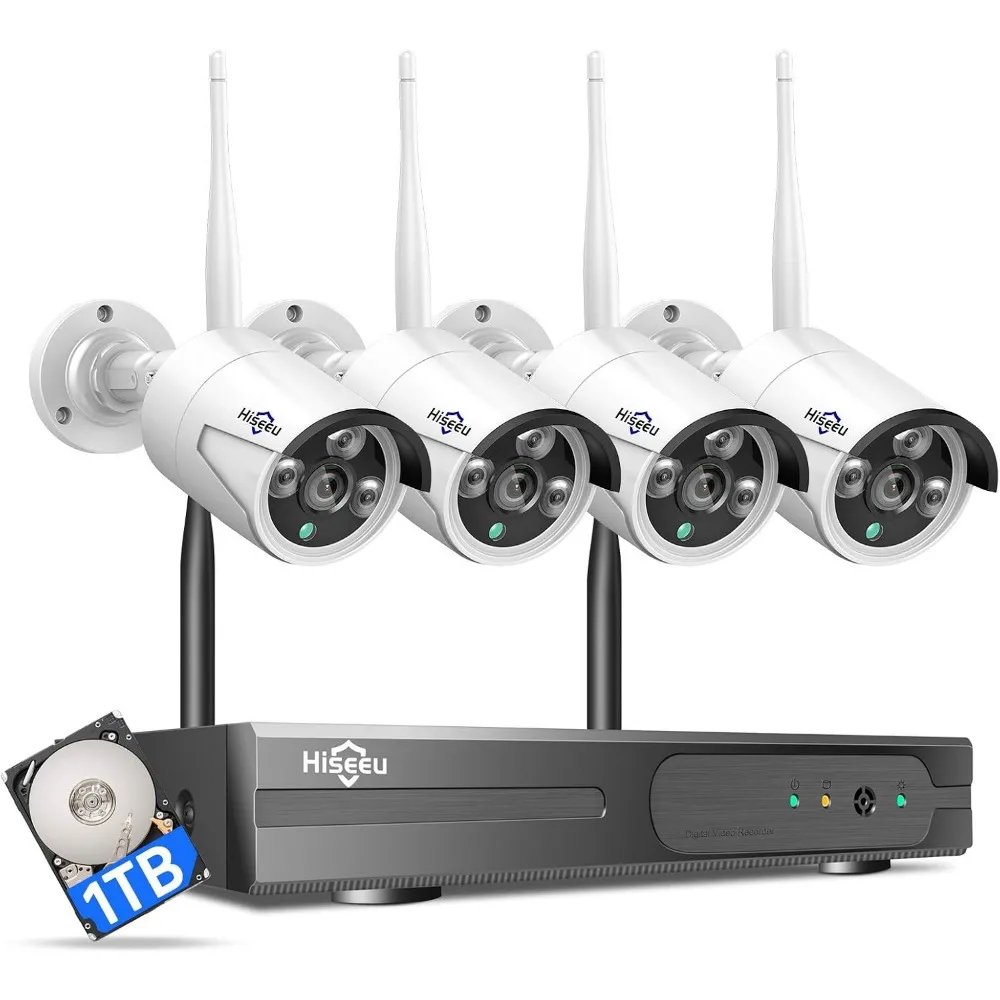 Expandable 16CH 4K NVR WiFi Security Camera System, Wired, Outdoor, Motion Detection, 1TB HDD, One-Way Audio
