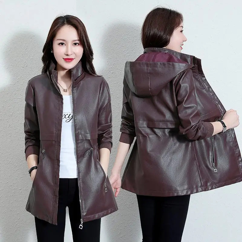 À la mode 2025new vêtements en cuir de haute qualité femmes dans le Long manteau marée printemps automne porter toutes sortes de veste en cuir décontractée