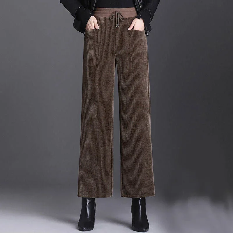 Women Thicken Winter Wide Leg Pants Warm Plus Velvet Corduroy Casual Pantalones Baggy High Waist Oversize5XL Straight Sweatpants