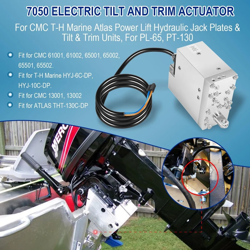 Electric Tilt & Trim Actuator Kit #7050 For CMC T-H Marine Power Lift Hydraulic Jack Plates, Power Tilt & Trim Units PL-65