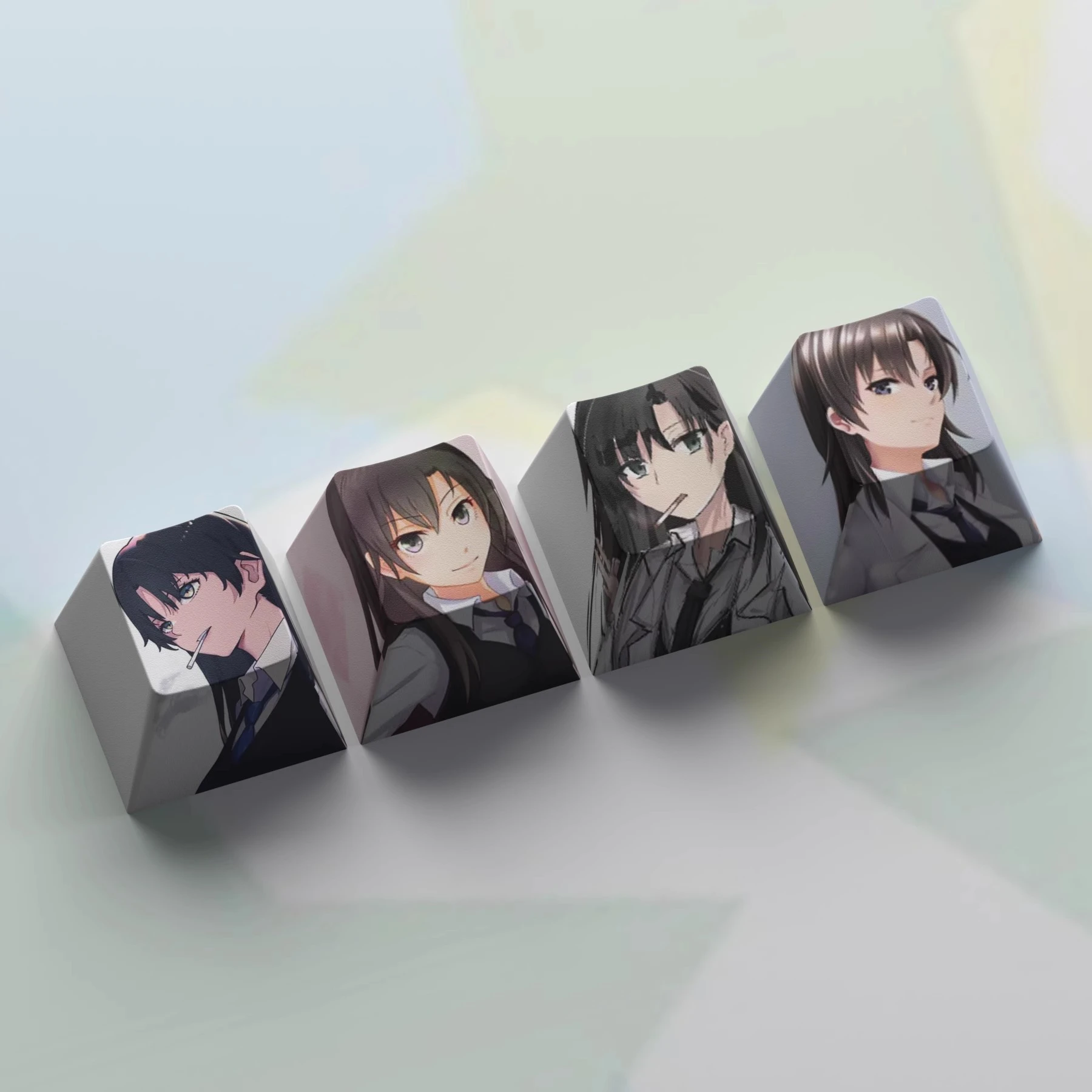 Minha Juventude Comédia Romântica está Errada PBT Dye Sublimation Key Caps para Interruptores MX, Cherry Perfil Anime Cartoon Keycap, 4 Chaves por Conjunto