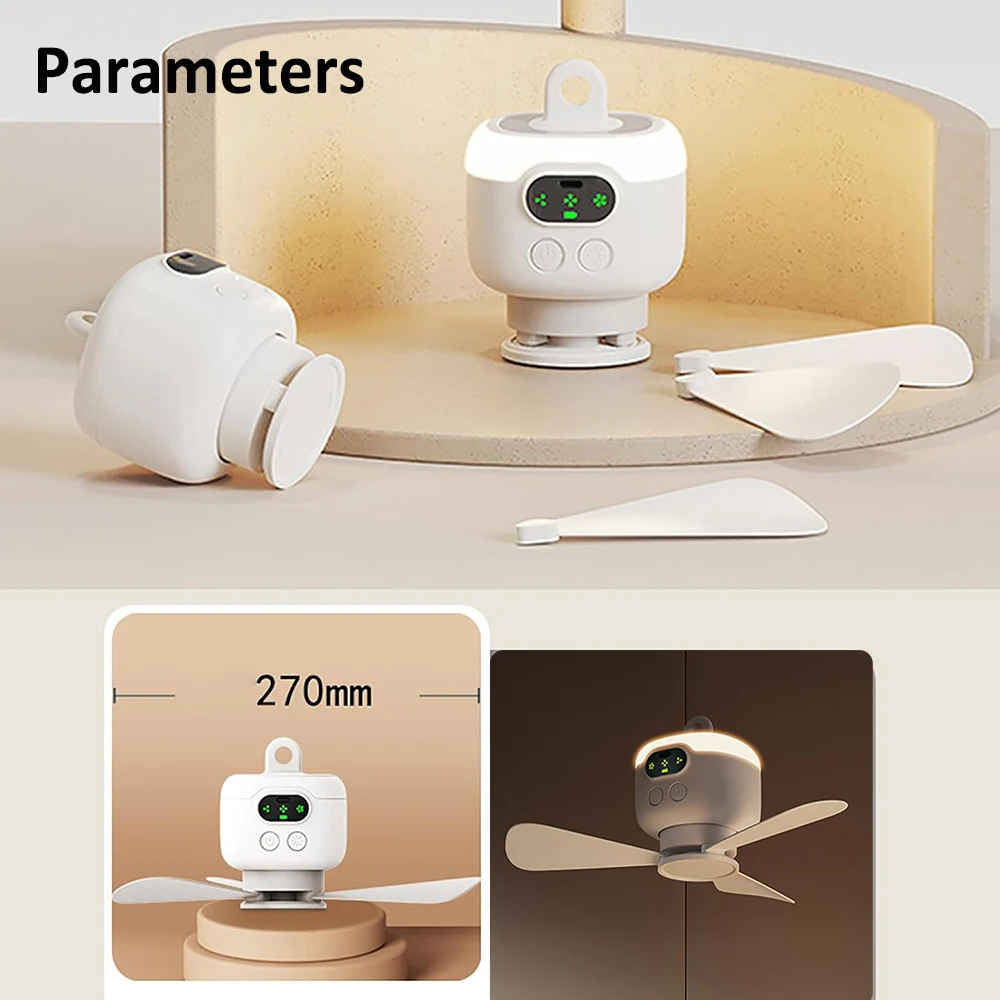 8000mAh Tragbarer Deckenventilator, Outdoor-Campingventilator, Zelt-Luftzirkulator, wiederaufladbarer elektrischer Ventilator mit Fernbedienung und LED-Licht – Detail 12