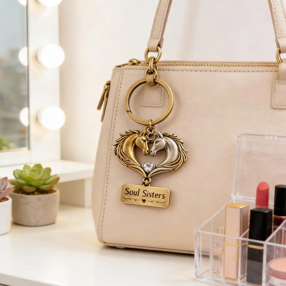 Anti-Rust Sisterhood Horse Keychain Metal Horse Theme Key Ring Bag Charm Purse Pendant for Women Holiday Gifts