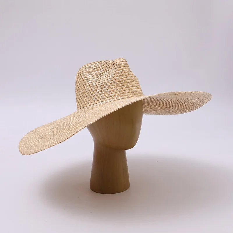 Fashion Natural Straw Hand Woven 15cm 18cm Wide Brim Panama Jazz Straw Hat Women Men Summer Oversized Beach Sombrero Mujer Playa
