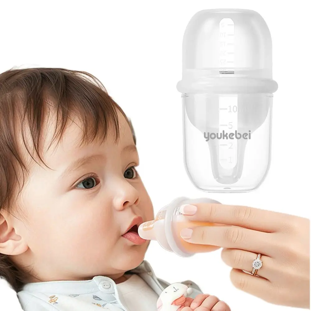 

Slow Flow Nipple Silicone Baby Bottles 30ml Heat-resistant Food Squeeze Feeder with Dust-proof Cover Reusable