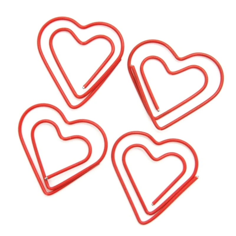 100Pieces Heart Paperclips Heart-shape Paper Clamps File Clips Book Page Divider