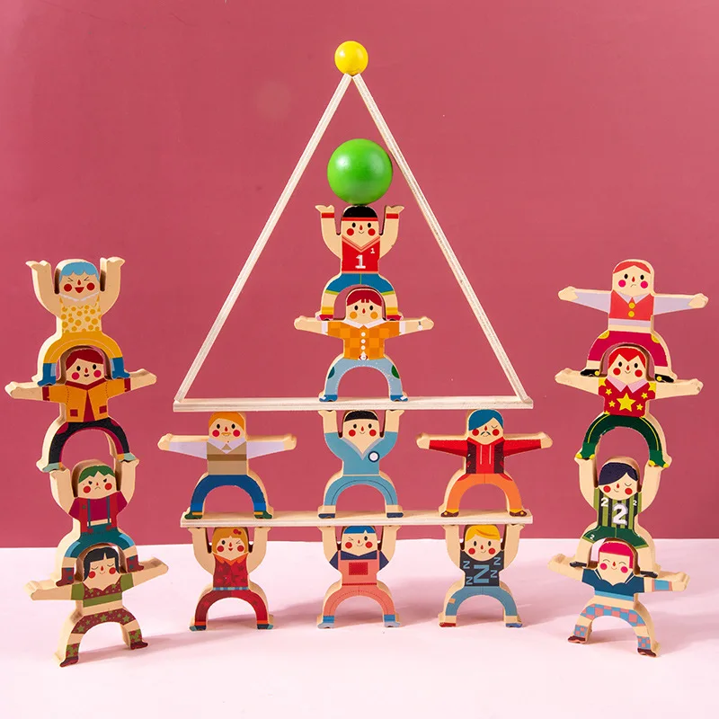 ألعاب التراص الخشبية ألعاب مونتيسوري مكعبات بناء التوازن لعبة ألغاز ألعاب التعليم المبكر لهدايا عيد ميلاد الأطفال الصغار