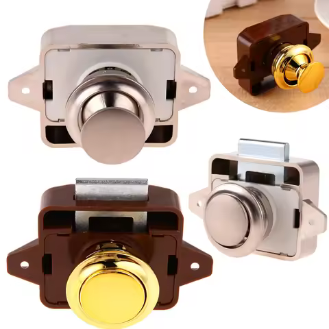 1-5PCS Mini Push Lock Button Catch Lock Cupboard Door Knob Camper Caravan Motorhome RV Cabinet Drawer Push Latch Lock Hardware