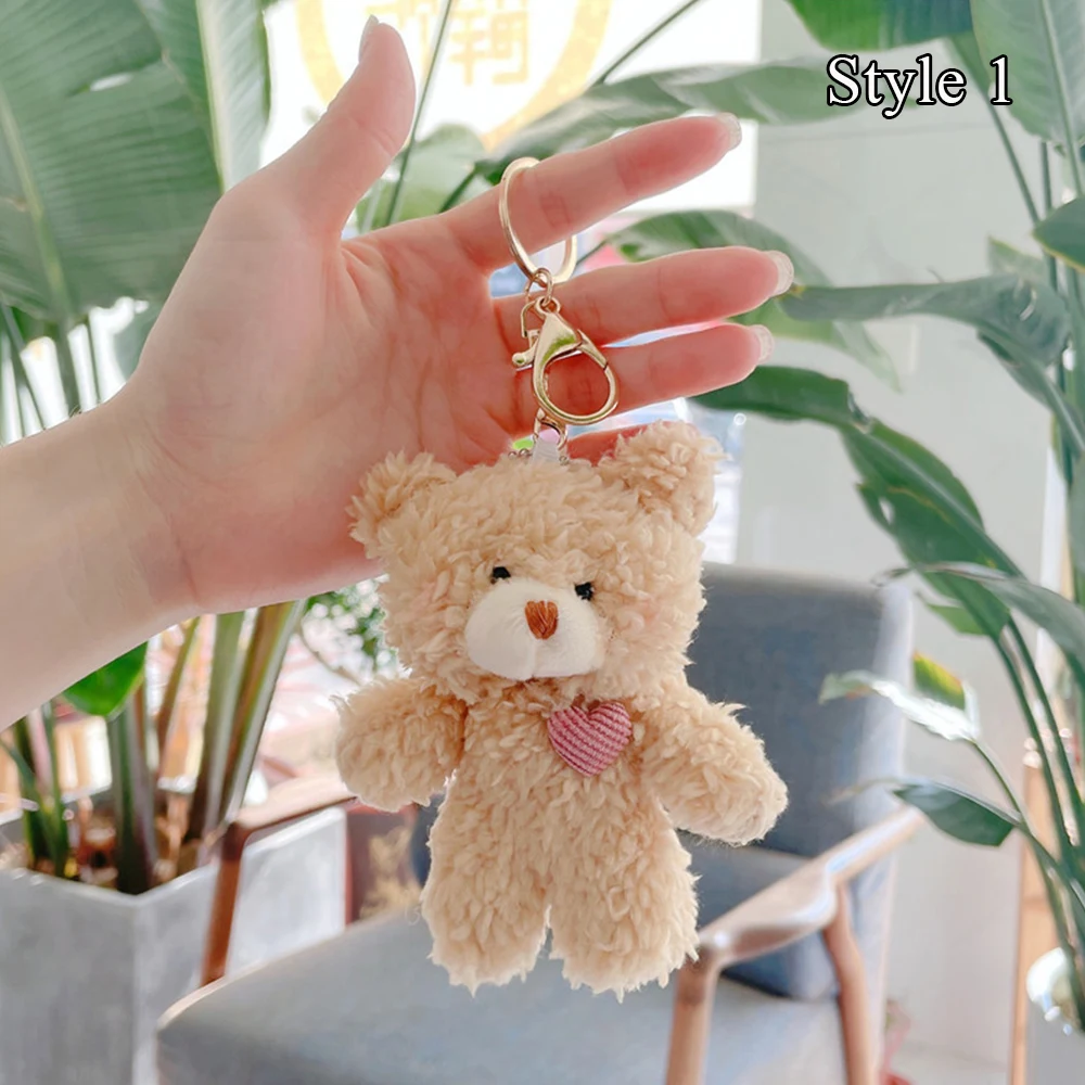 Korea 11cm Soft Teddy Bear Keychain Plush Rabbit Pendant Keychain DIY Trinket Kids Stuffed Animal Toys Bag Car Accessories