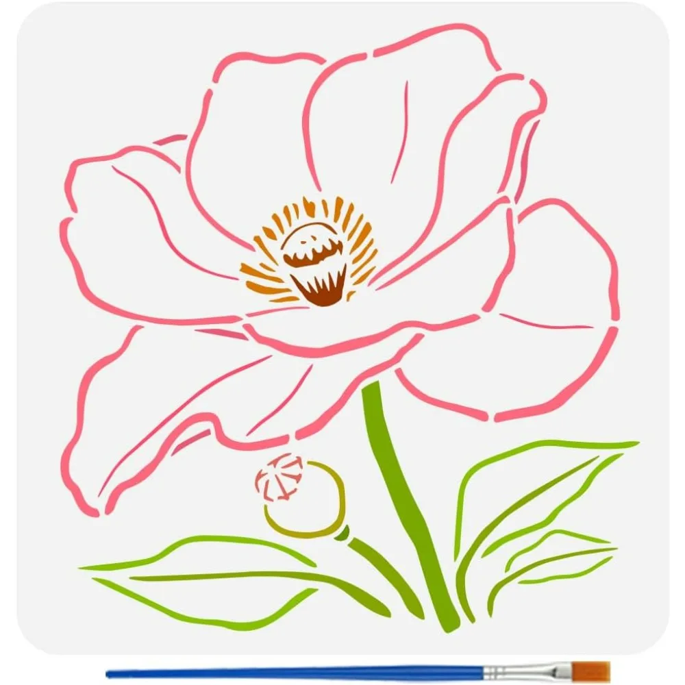 

Lotus Flower Painting Stencil with Paint Brush 11.8x11.8 inch Lotus Flower for Painting on Wall Wood Furniture DIY Home Decor