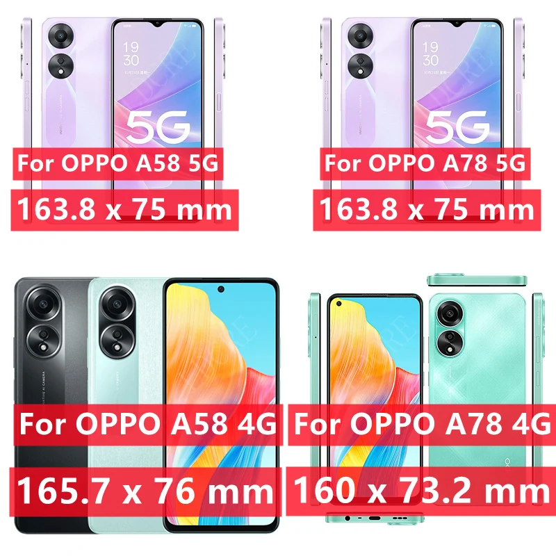 Protetor de tela para OPPO, 6 em 1, vidro temperado, cola completa, proteção 9H, lente 4G, OPPO A58