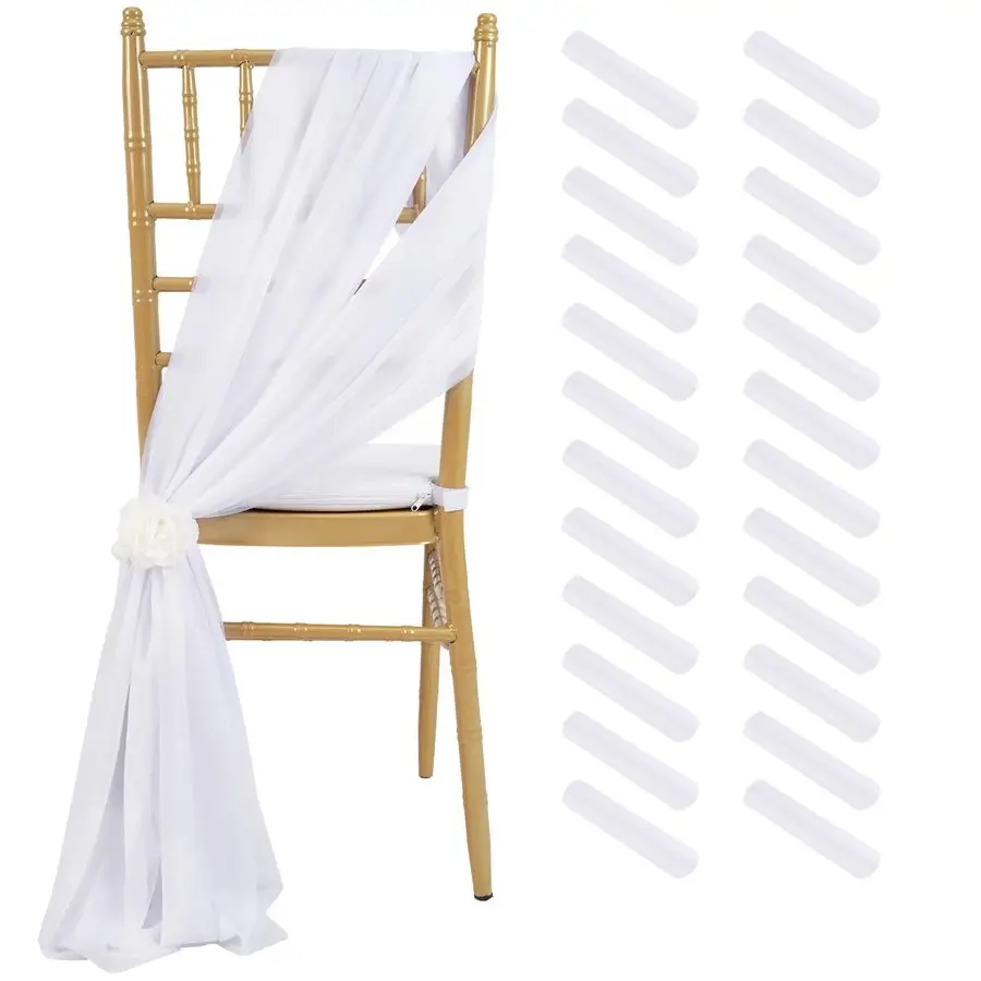 

Wedding Chair Sashes Drapes 8ft Sheer Chair Covers 24Pcs Chair Bows Ties Party Banquet Tulle Chair Decorations