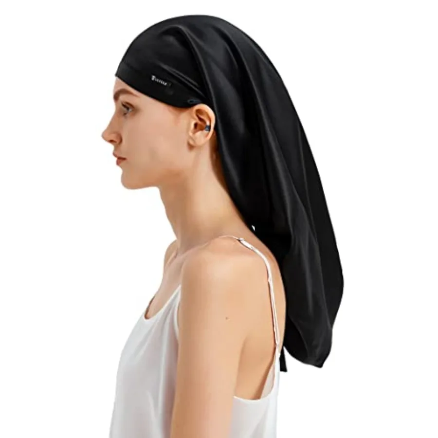 

Шелковая шапочка для сна из тутового шелка 100% 19 момме, длинная шелковая шапочка-боннет для вьющихся волос, ночная шапочка для сна, шелковая повязка для волос для женщин