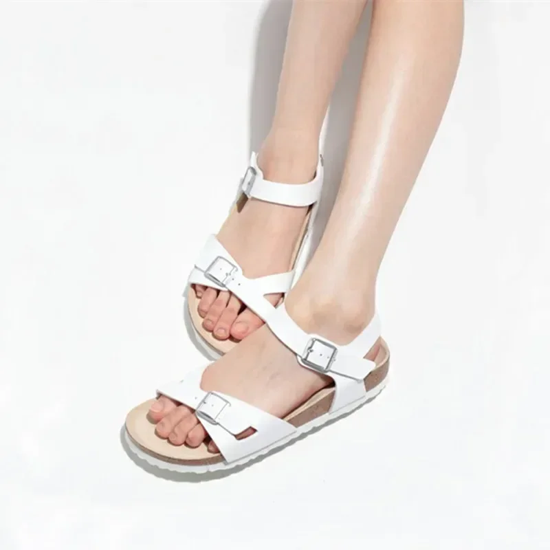 2024 New Summer Beach Cork Sandals Casual Women Outside Non-slip Double Buckle Sandalias Shoe