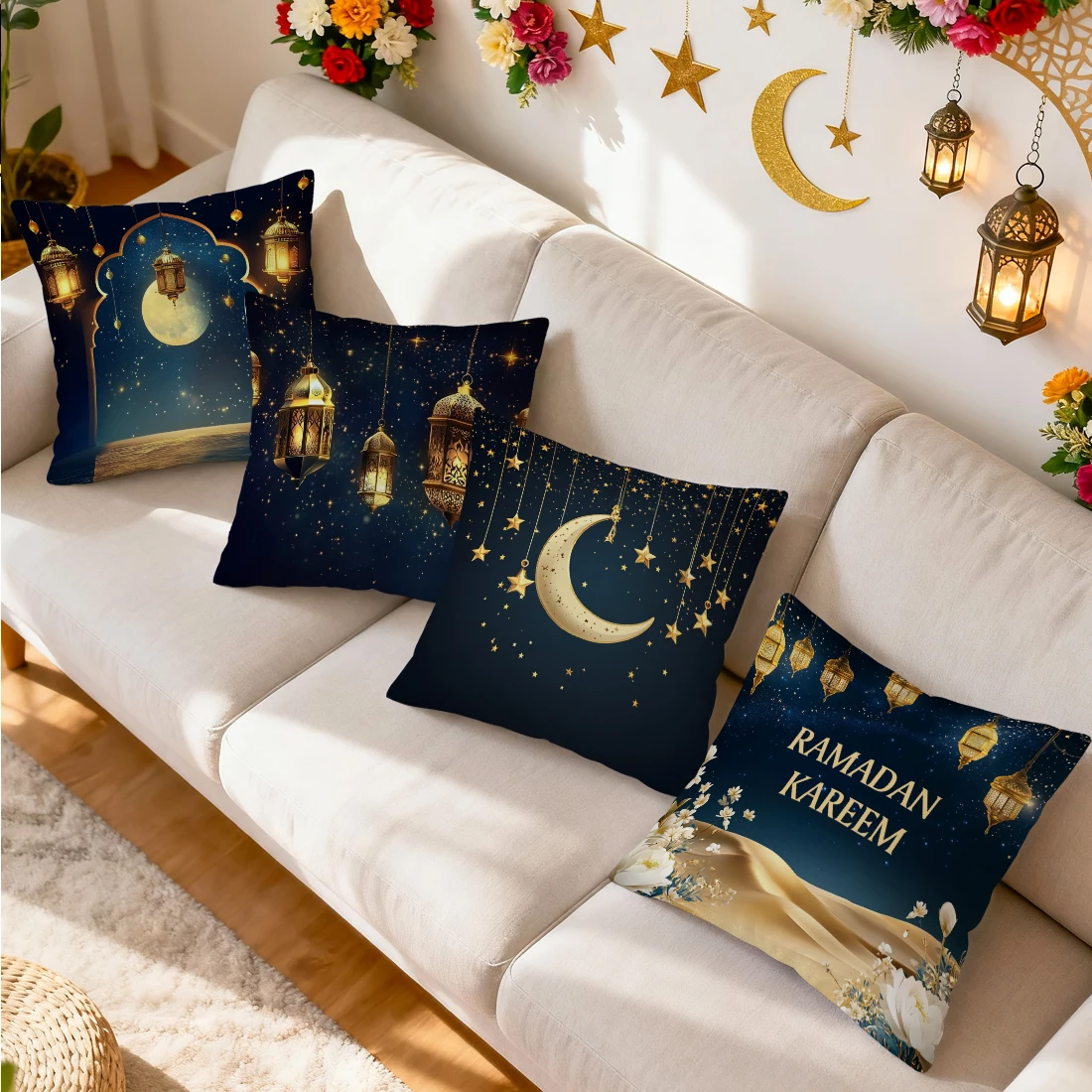 Ramadan New Moon Lantern Pillowcase Printed Polyester 40/45/50cm Throw Pillowcover Decorative Sofa Cushion Pillowslip Home Decor
